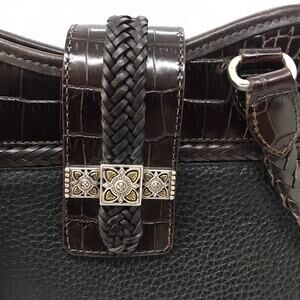 Brighton Leather Alligator Embossed Shoulder Bag Black Heart Fob